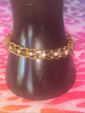 Vintage gold link Emerald tennis bracelet